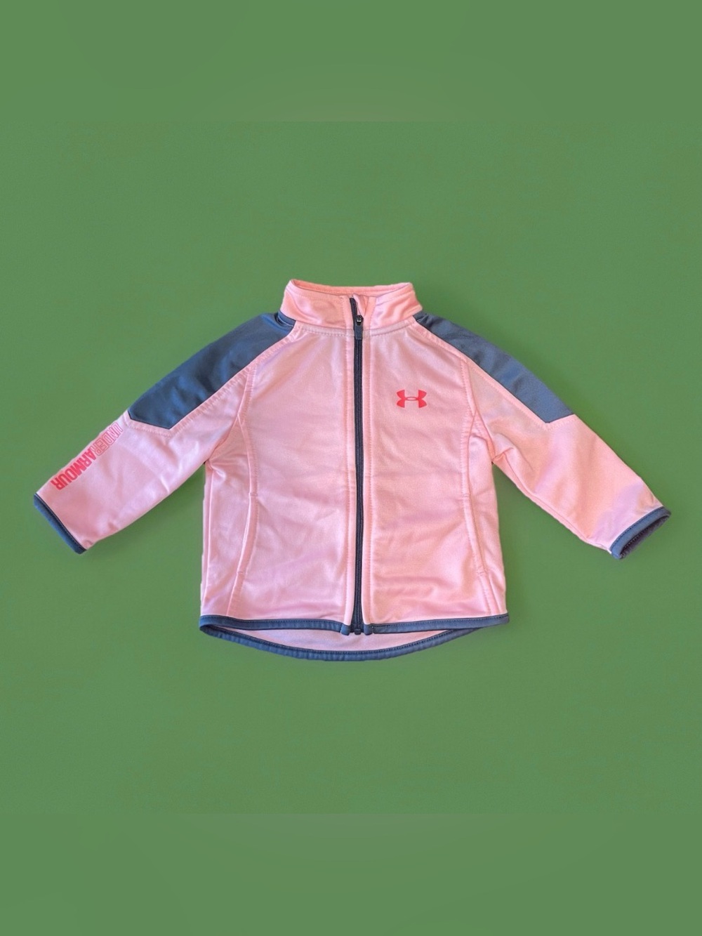 Under Armour Infant Girls Pink Gray Full Zip Track Jacket Fleece Coat 6-9 Months